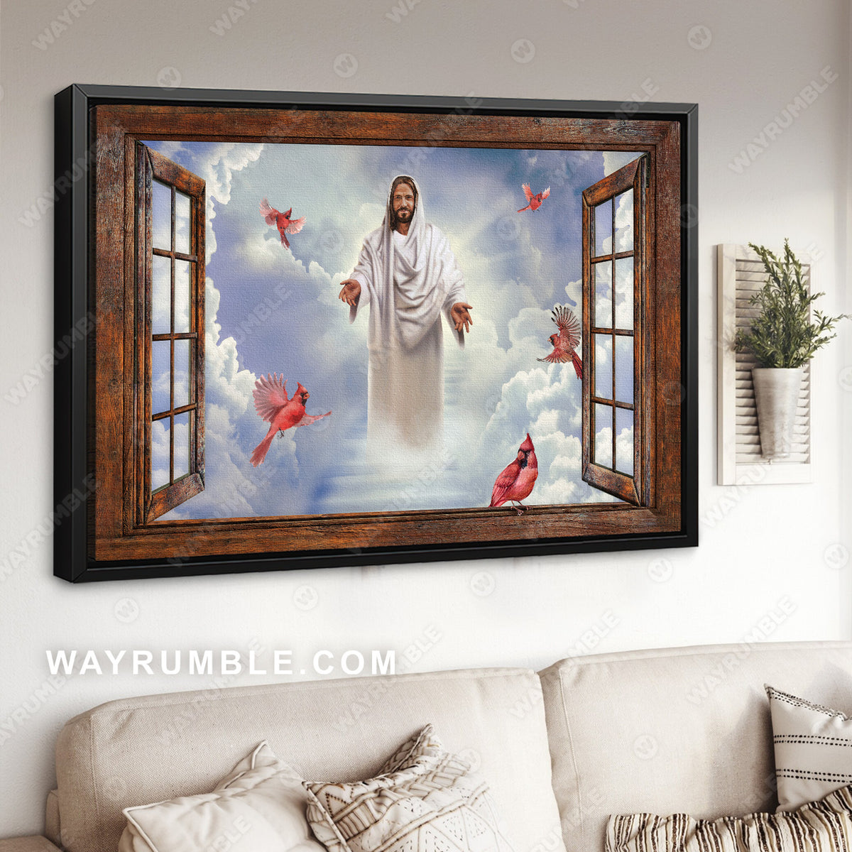 The way to heaven, Jesus drawing, Red cardinal, Beautiful sky - Jesus Landscape Canvas Prints, Christian Wall Art