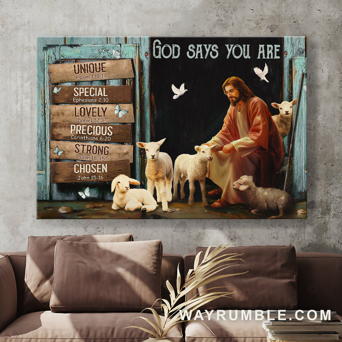 Lamb with Jesus, Jesus painting, White dove, God says you are unique - Jesus Landscape Canvas Prints, Christian Wall Art