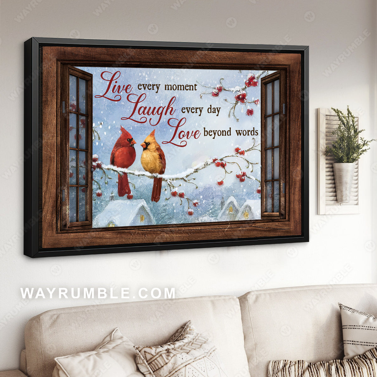Winter forest, Lovely cardinal, Red cranberry, Live every moment - Jesus Landscape Canvas Prints, Home Decor Wall Art