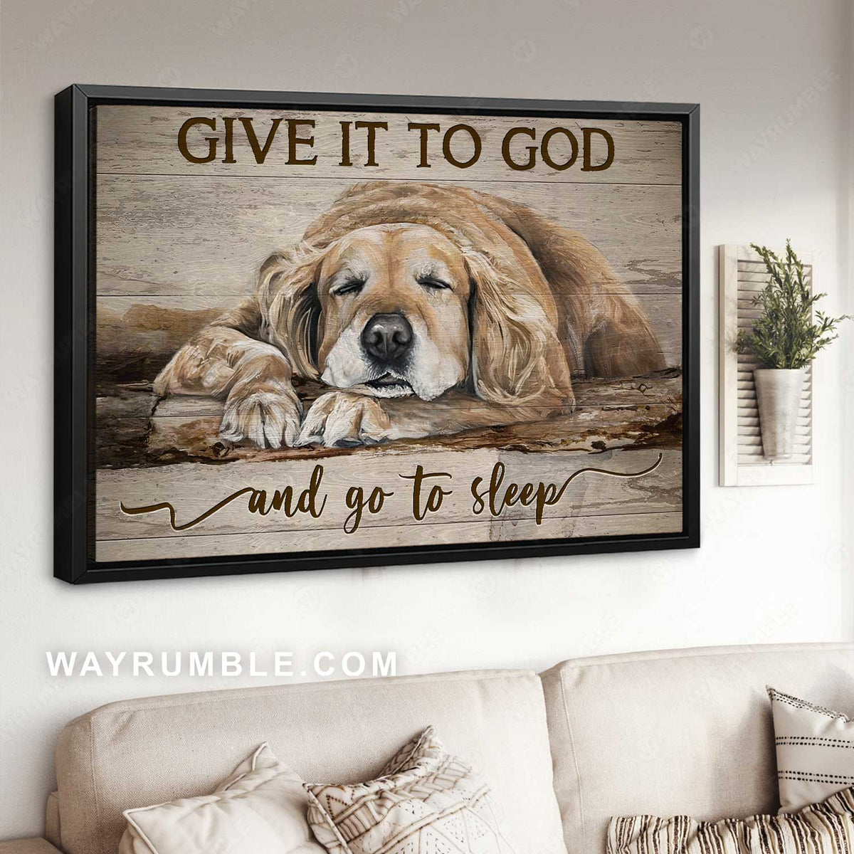 Golden Retriever dog, Gift for dog lover, Give it to God and go to sleep - Jesus Landscape Canvas Prints, Home Decor Wall Art