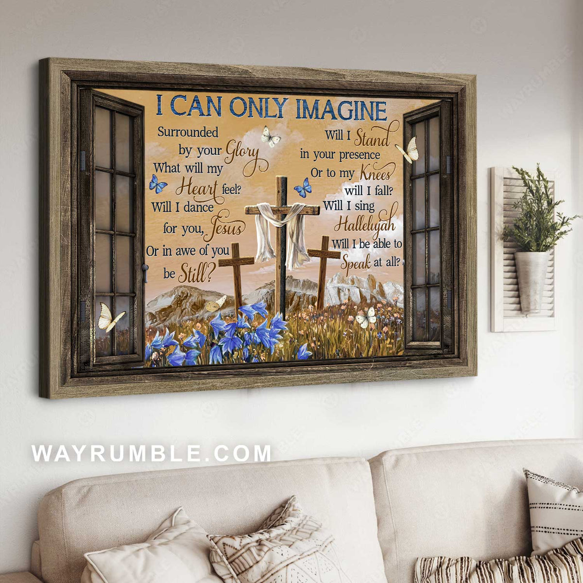 Purple tulip field, Wooden cross, Flower painting, I can only imagine - Jesus Landscape Canvas Prints, Christian Wall Art