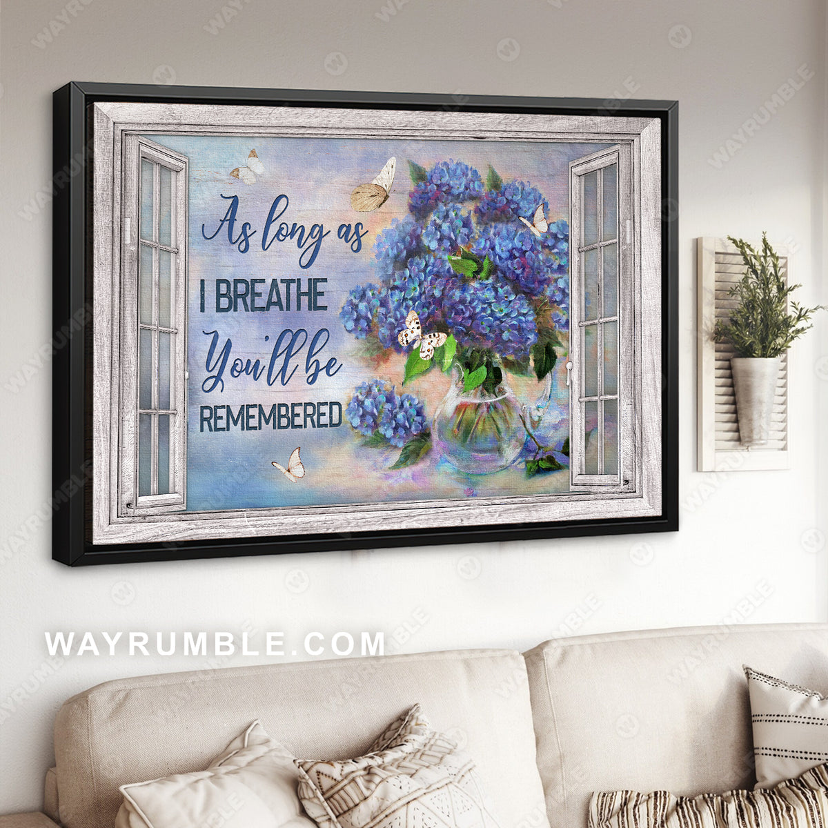 Pretty hydrangea flower, White butterfly, As long as I breathe - Jesus Landscape Canvas Prints, Christian Wall Art