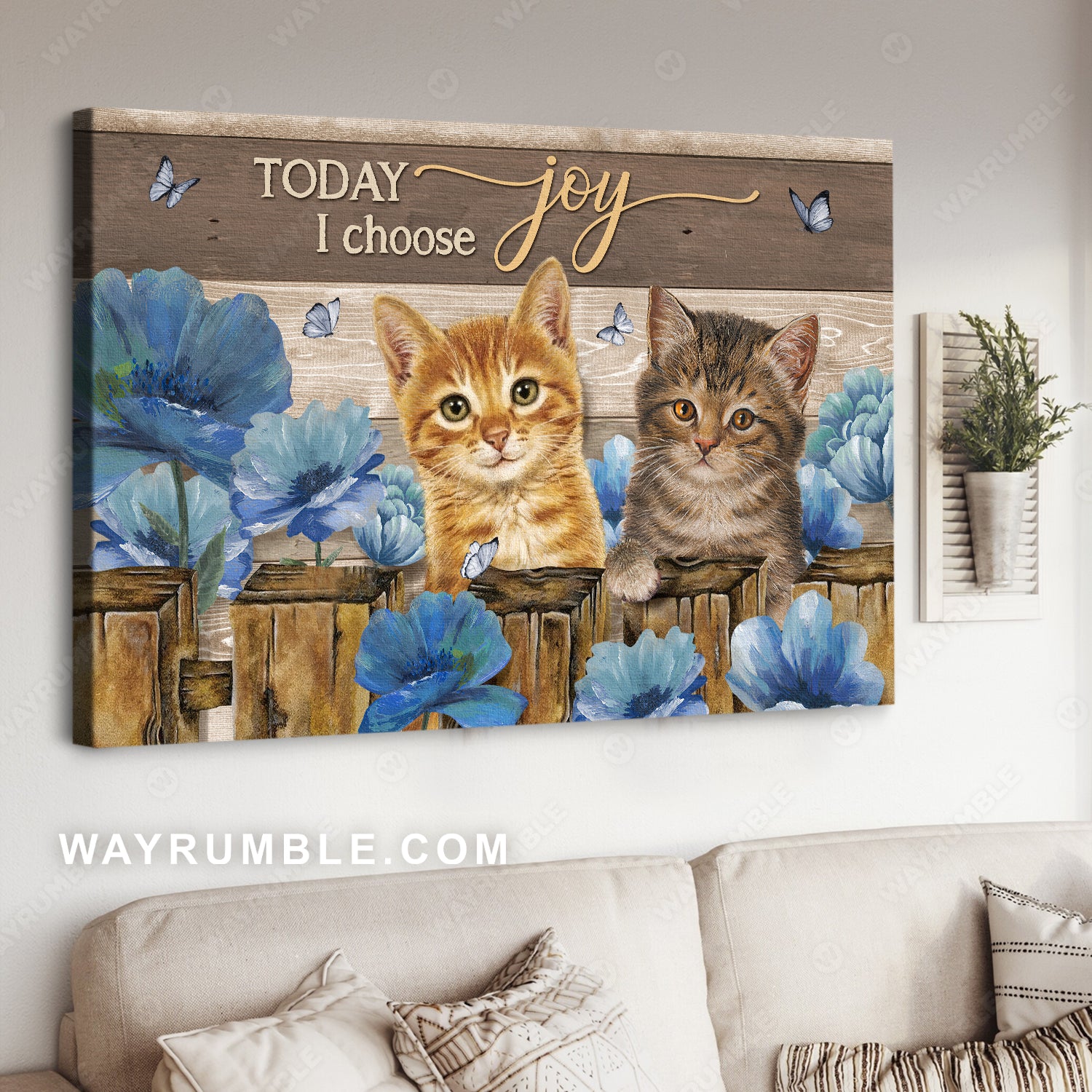Little cat, Blue flower, Crystal butterfly, Today I choose joy - Jesus Landscape Canvas Prints, Home Decor Wall Art