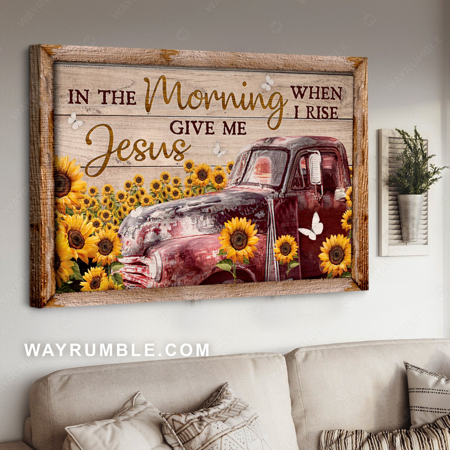 Old ladybug car, Pretty sunflower, Farm, In the morning when I rise - Jesus Landscape Canvas Prints, Home Decor Wall Art