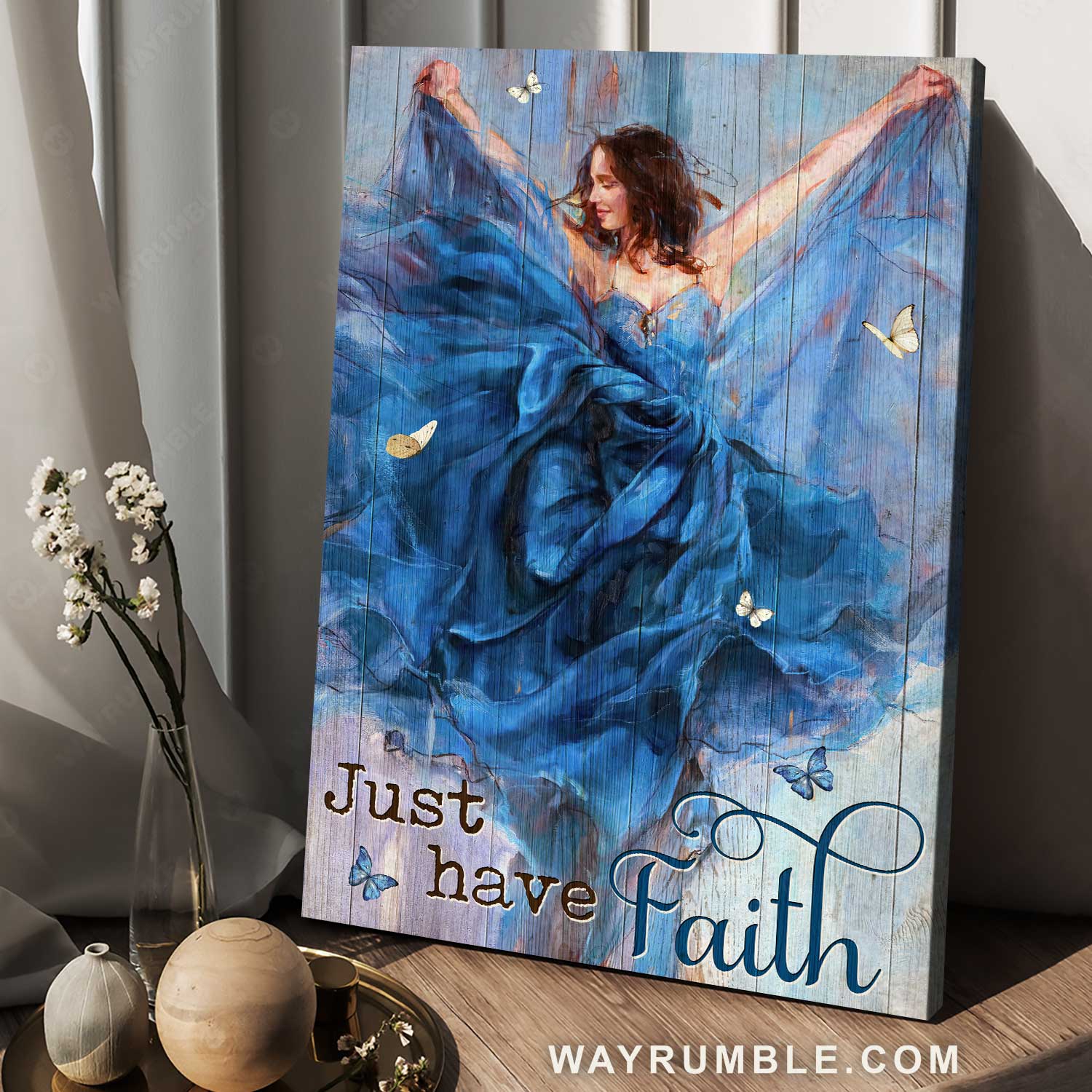 Stunning girl, Beautiful dress, White butterfly, Just have faith - Jesus Portrait Canvas Prints, Home Decor Wall Art