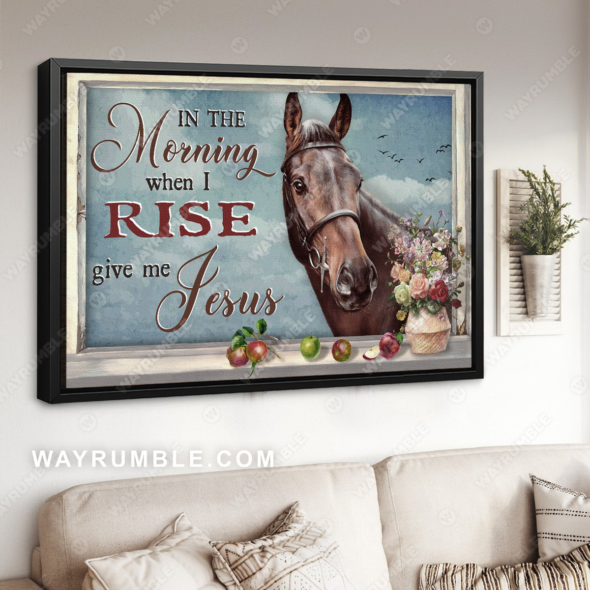 Brown horse, Blue background, In the morning when I rise, Give me Jesus - Jesus Landscape Canvas Prints, Christian Wall Art