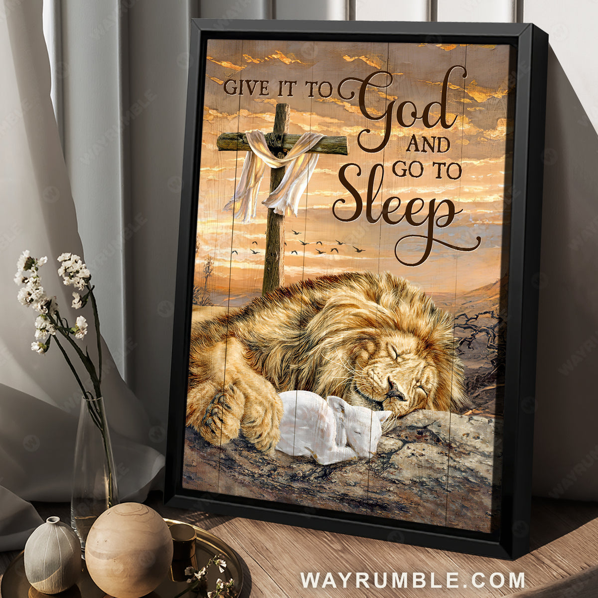 Sleeping lion, Beautiful sunset, Lamb of God, Give it to God and go to sleep - Jesus Portrait Canvas Prints, Home Decor Wall Art