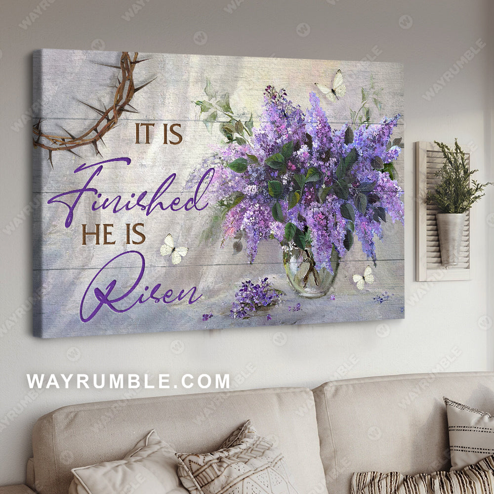 Pretty lavender drawing, White butterfly, It is finished, He is risen - Jesus Landscape Canvas Prints, Christian Wall Art