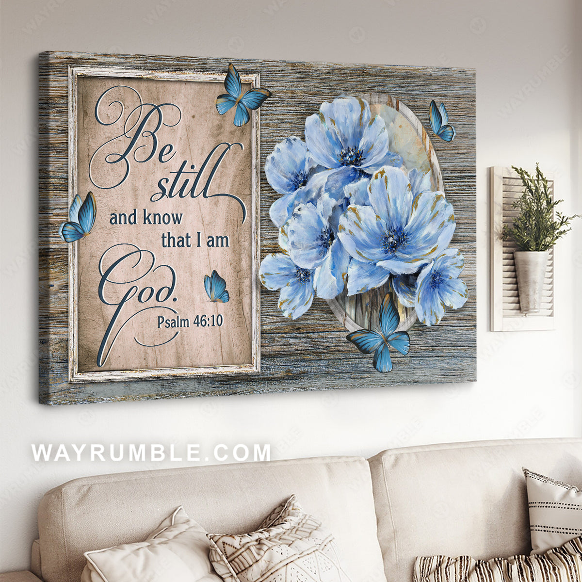 Spring blue flower, Butterfly drawing, Be still and know that I am God - Jesus Landscape Canvas Prints, Christian Wall Art
