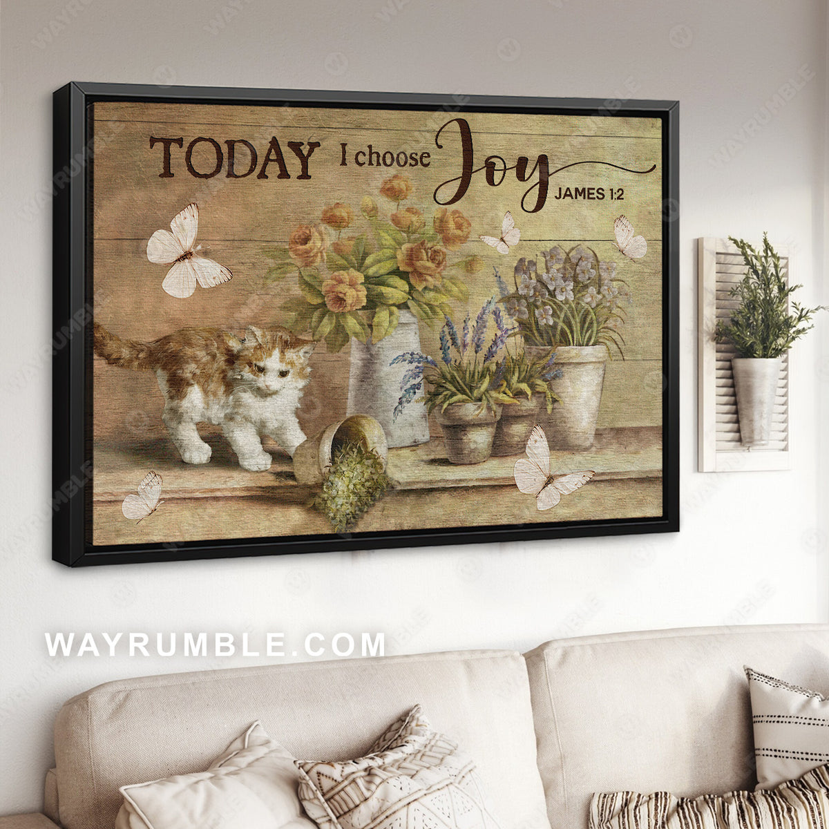 Little cat painting, Beautiful garden, White butterfly, Today I choose joy - Jesus Landscape Canvas Prints, Christian Wall Art