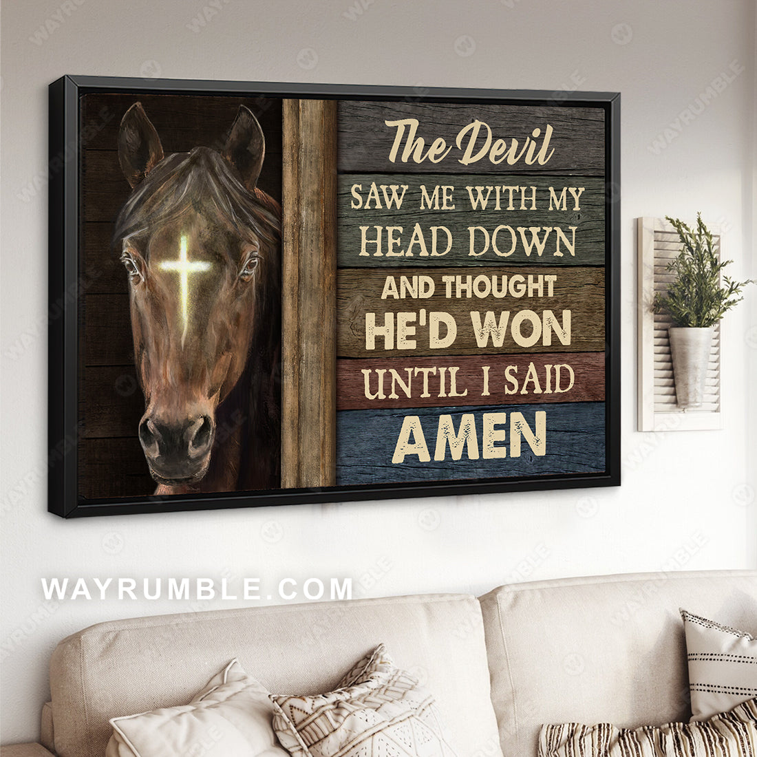 Quarter horse, Cross symbol, The devil saw me with my head down - Jesus Landscape Canvas Prints, Christian Wall Art