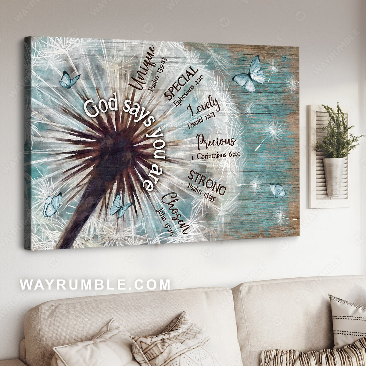 Pretty dandelion, Stunning butterfly, God says you are unique - Jesus Landscape Canvas Prints, Home Decor Wall Art