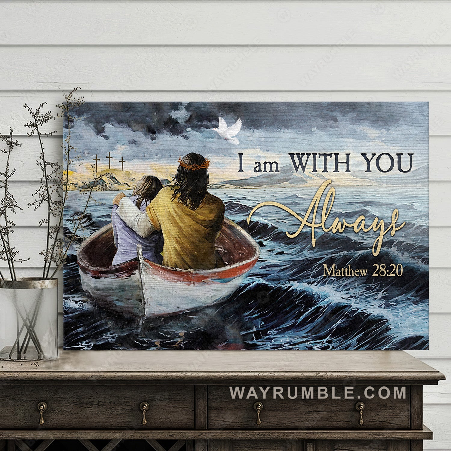 Stunning storm, Little girl, Walking with Jesus, I am with you always - Jesus Landscape Canvas Prints, Christian Wall Art