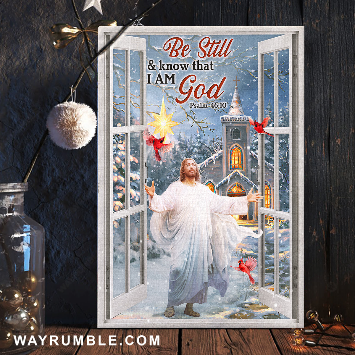 Christmas night, Stunning church, Cardinal, Be still and know that I am God - Jesus Portrait Canvas Prints, Home Decor Wall Art