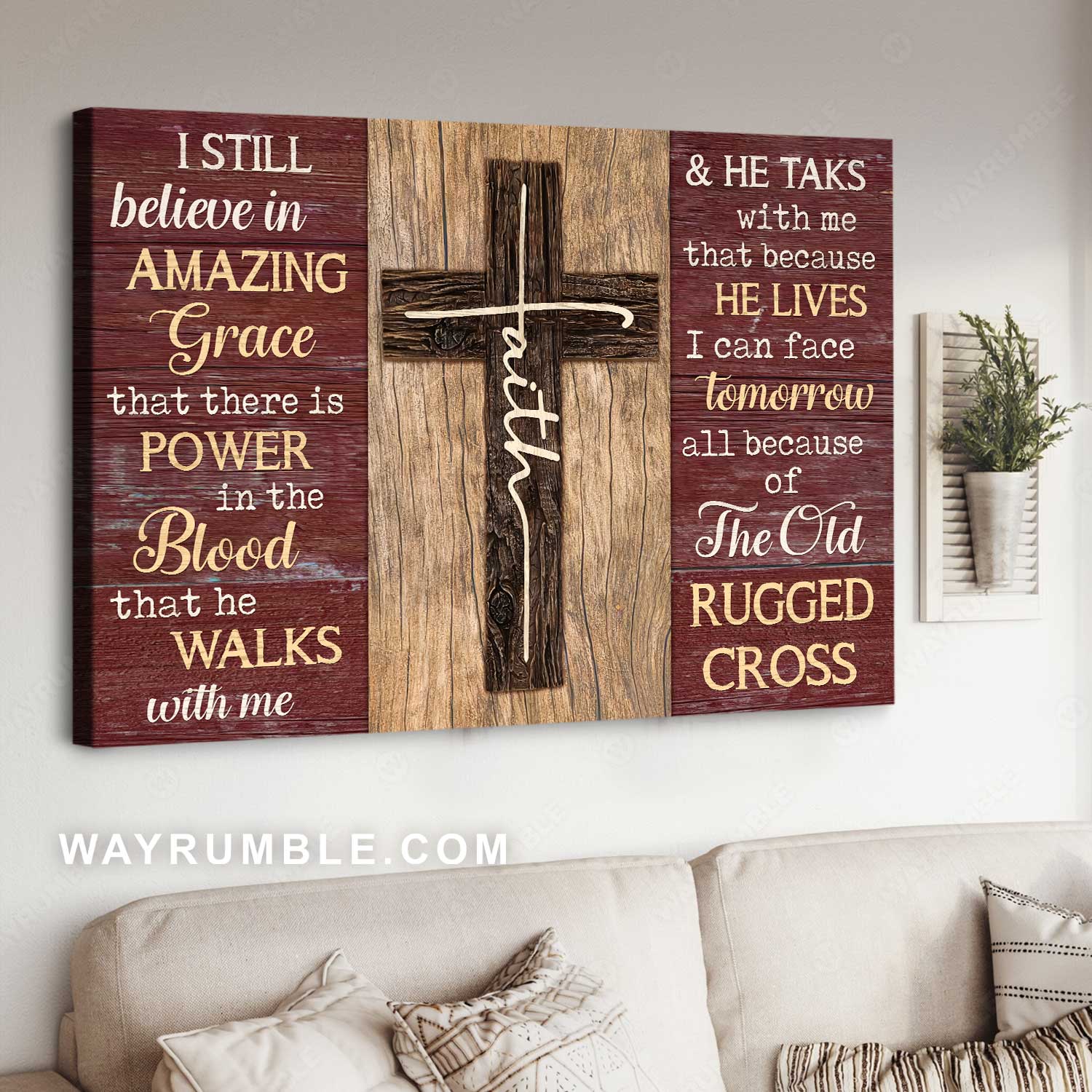 Amazing cross, Red background, I still believe in amazing grace - Jesus Landscape Canvas Prints, Christian Wall Art