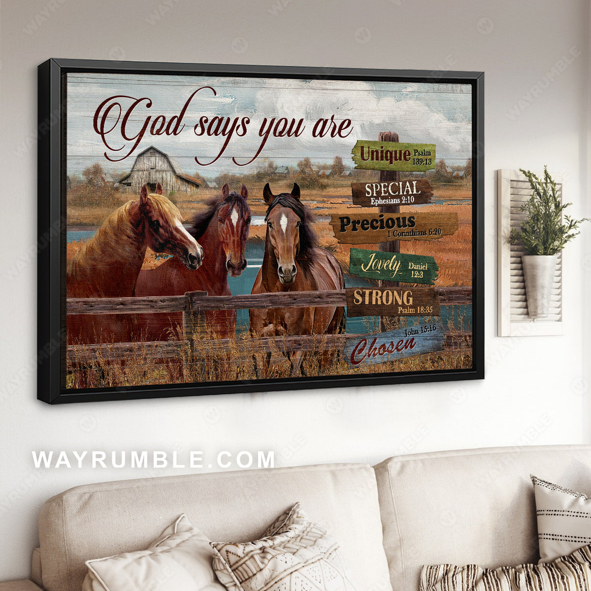 Dream horses, Countryside painting, Rice field, God says you are - Jesus Landscape Canvas Prints, Christian Wall Art