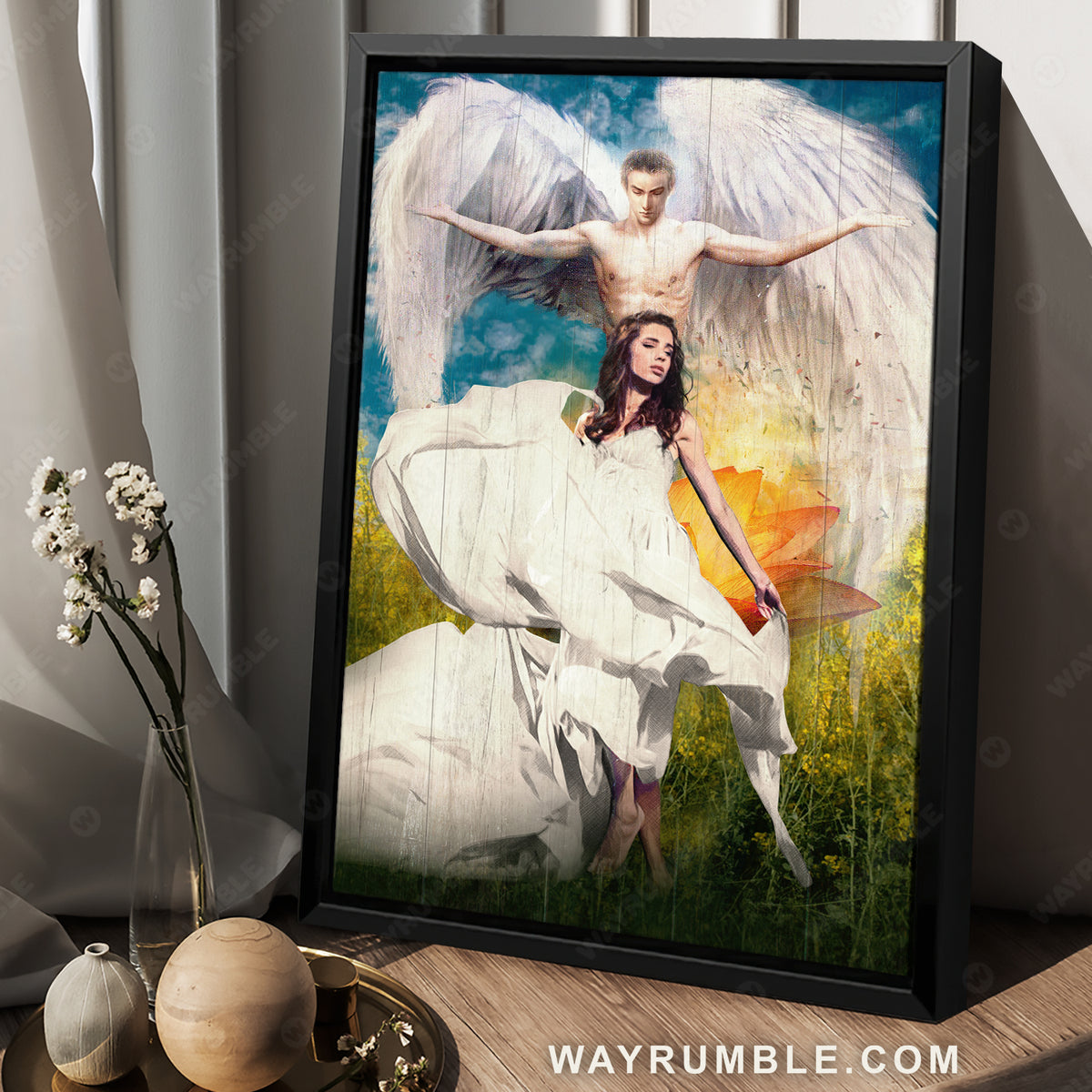 Amazing angel wings, Beautiful girl, Lotus flower painting - Jesus Portrait Canvas Prints, Christian Wall Art
