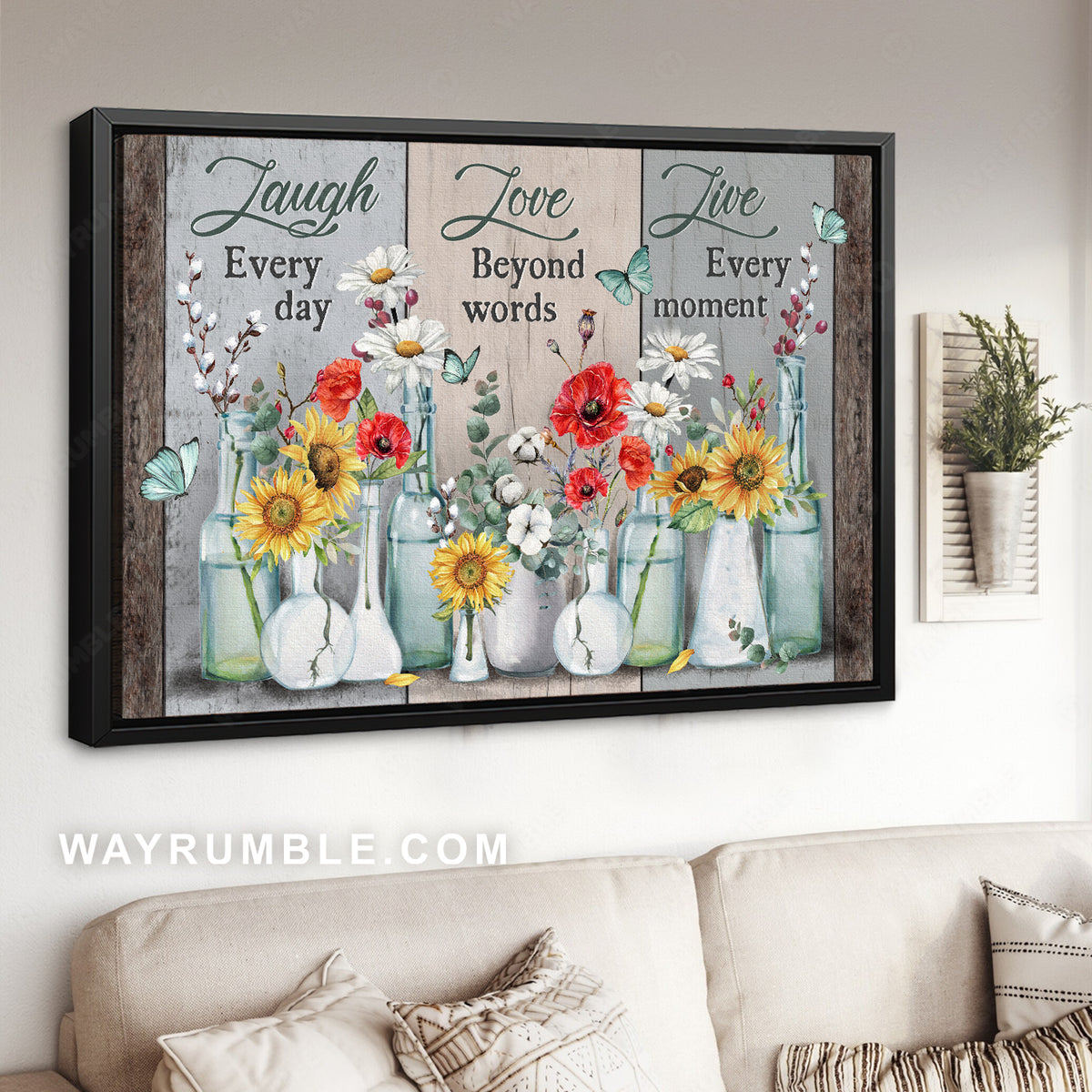 Colorful flower, Brilliant garden, Butterfly, Laugh every day - Jesus Landscape Canvas Prints, Christian Wall Art
