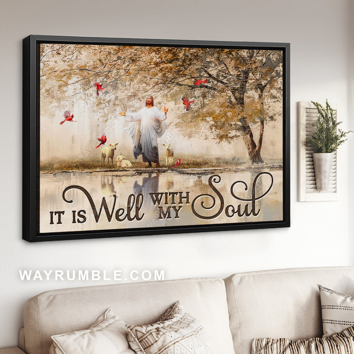 Jesus drawing, Lamb of God, Red cardinal, It is well with my soul - Jesus Landscape Canvas Prints, Christian Wall Art