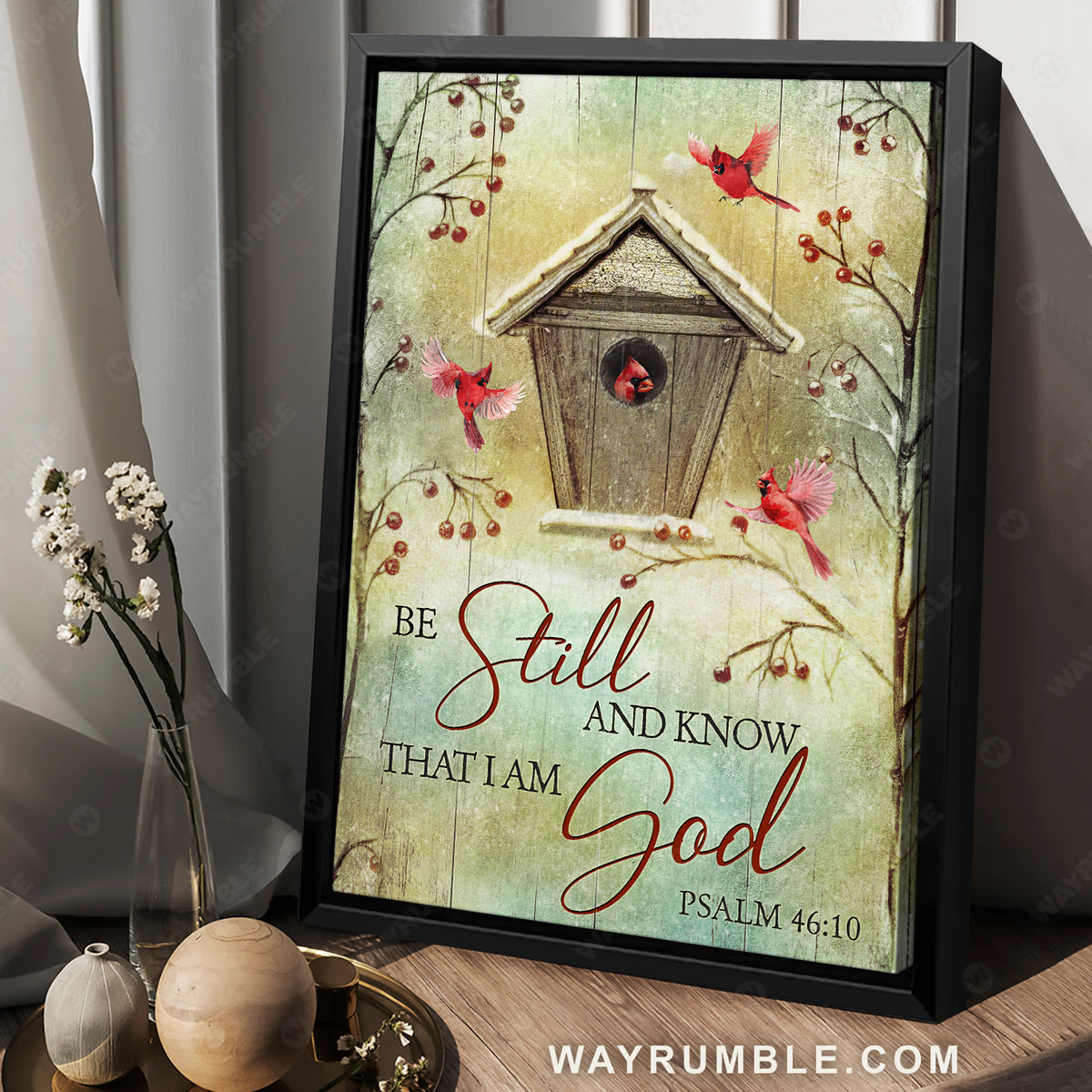 Beautiful birdhouse, Red cardinal drawing, Be still and know that I am God - Jesus Portrait Canvas Prints, Christian Wall Art