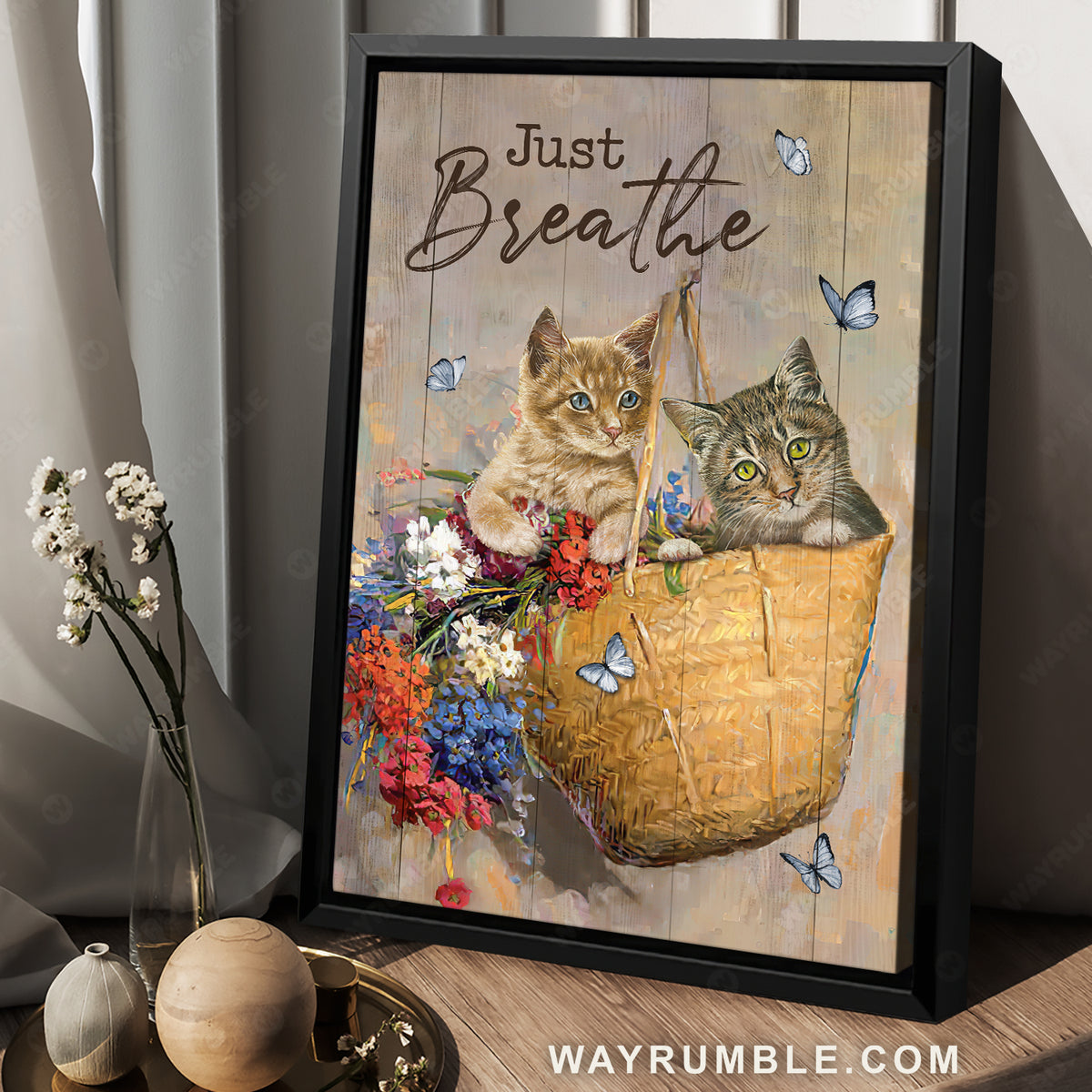 Watercolor cat, Pretty rattan bag, Beautiful flower, Just breathe - Jesus Portrait Canvas Prints, Christian Wall Art