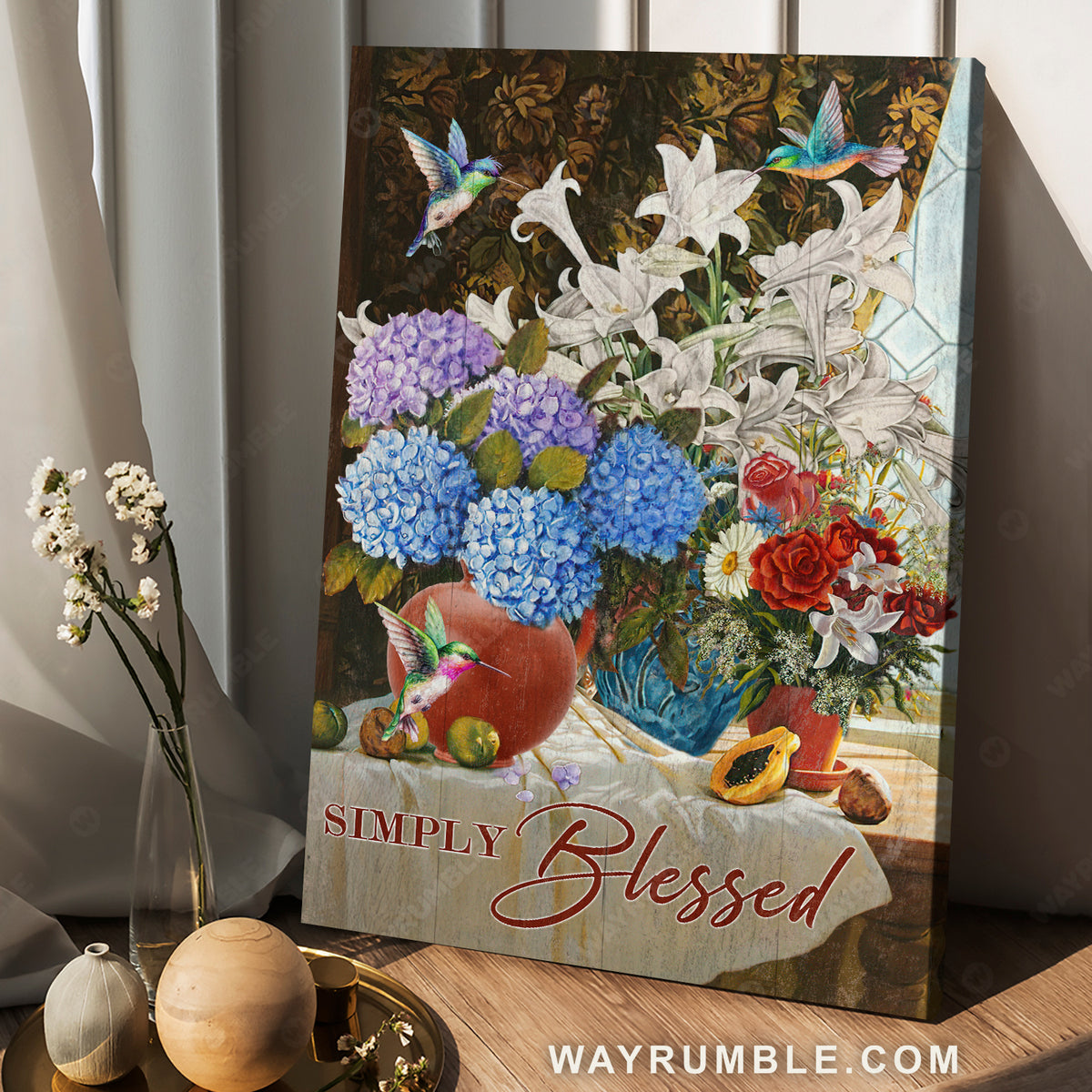 Colorful hydrangea, Lily vase, Hummingbird drawing, Simply blessed - Jesus Portrait Canvas Prints, Christian Wall Art