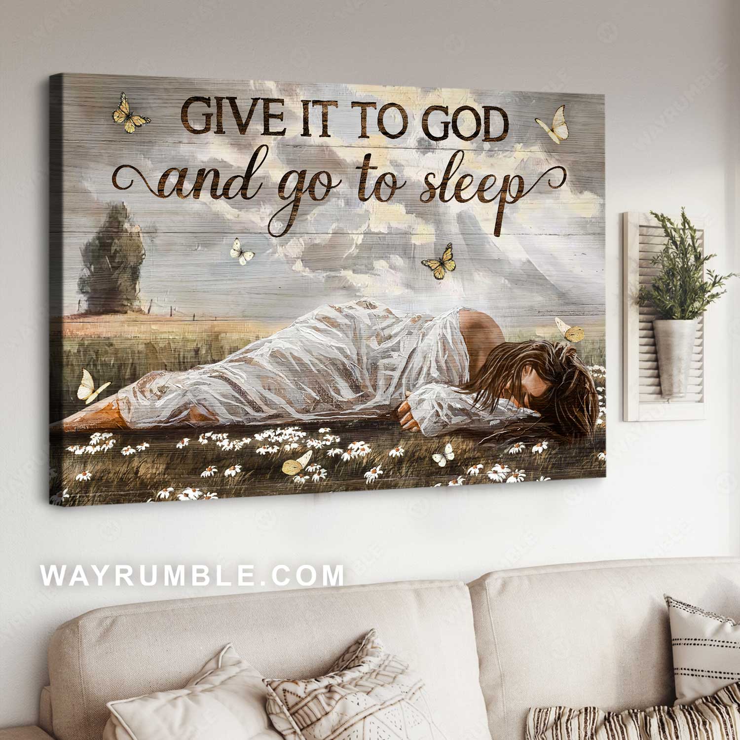 Pretty girl, Beautiful flower field, Home Decor, Give it to God and go to sleep - Jesus Landscape Canvas Prints, Home Decor Wall Art