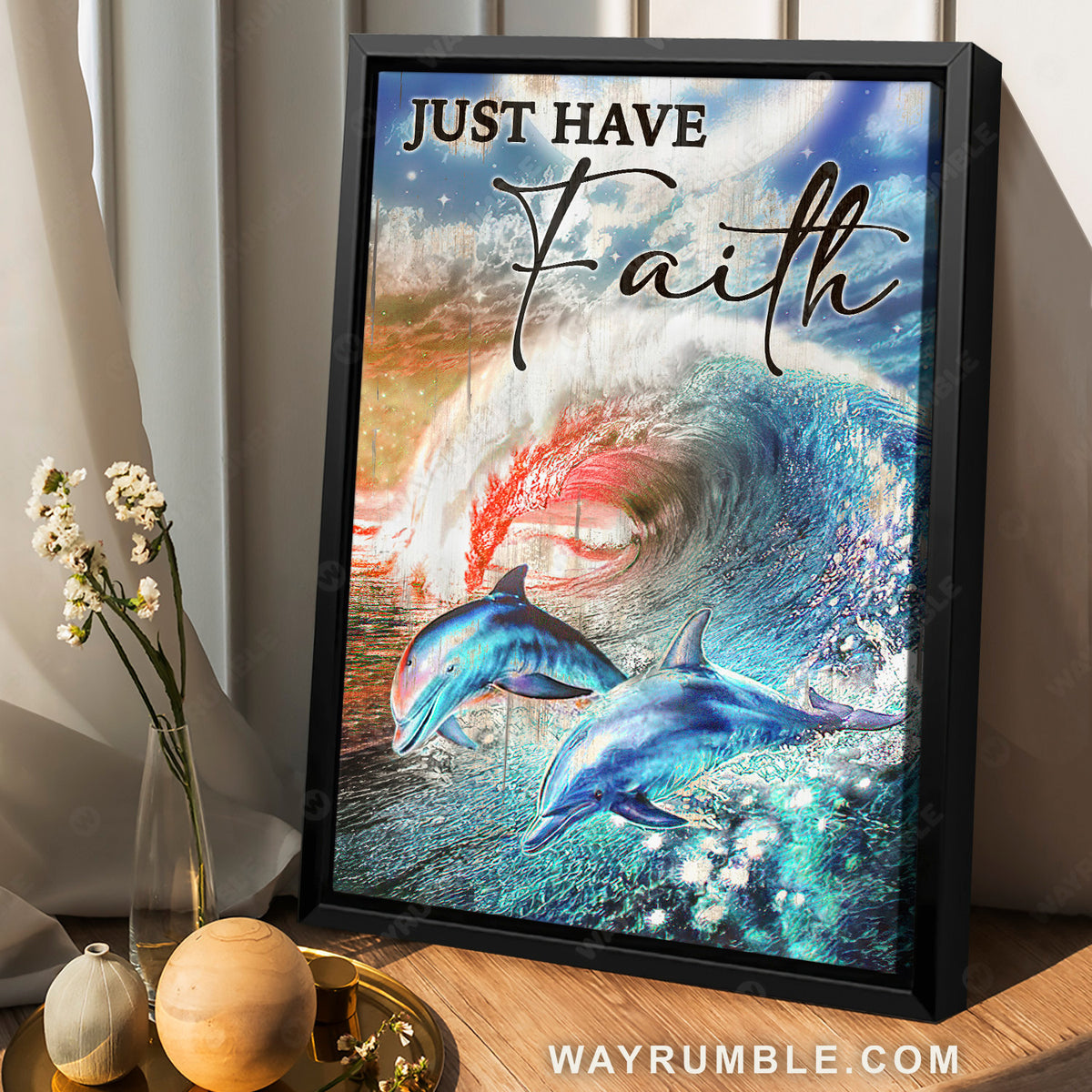 Watercolor dolphin, Amazing ocean, Just have faith - Jesus Portrait Canvas Prints, Christian Wall Art