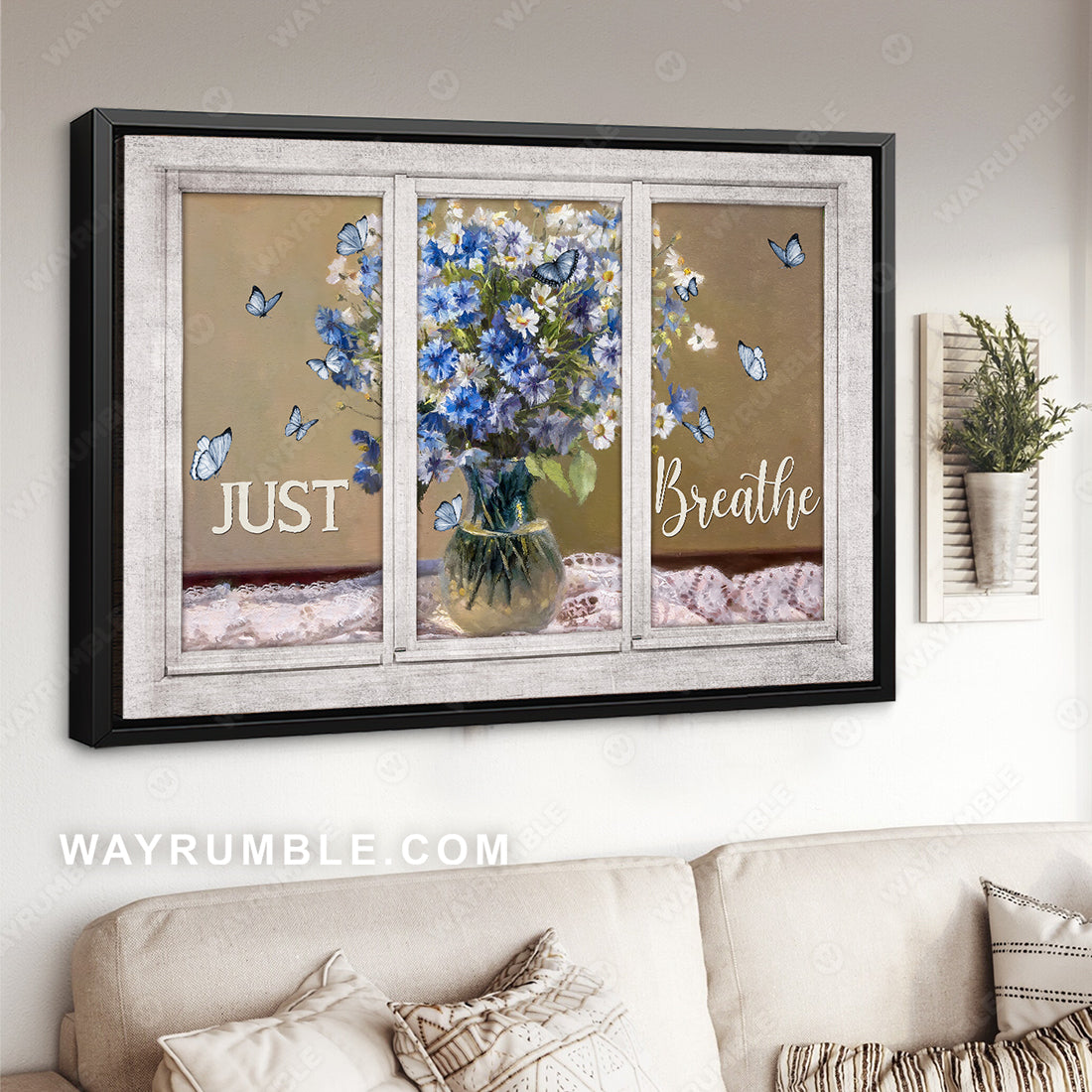 Baby flower vase, Watercolor butterfly, White window, Just breathe - Jesus Landscape Canvas Prints, Christian Wall Art