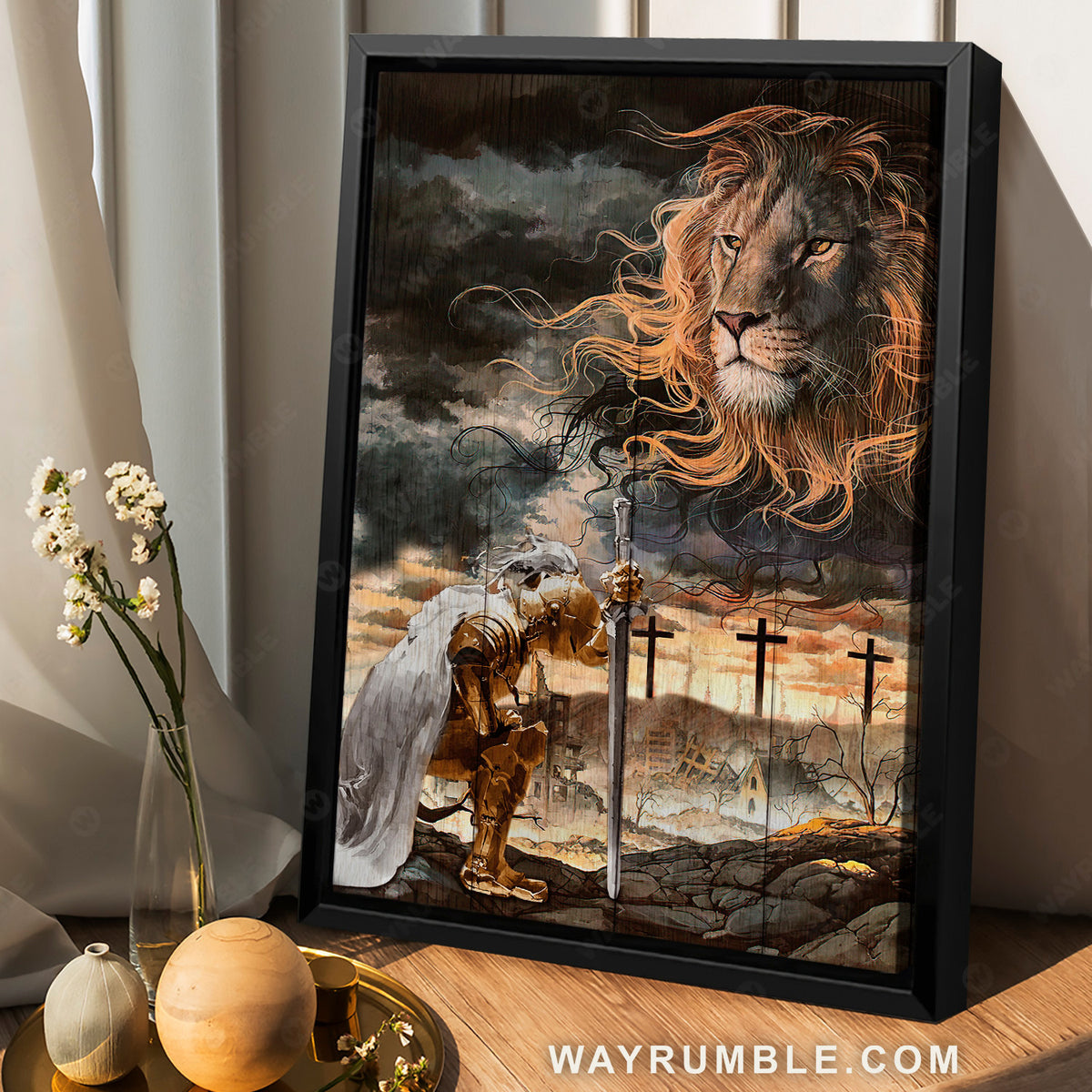 Amazing lion face, Stunning sky, Warrior painting, Lion of Judah - Jesus Portrait Canvas Prints, Christian Wall Art