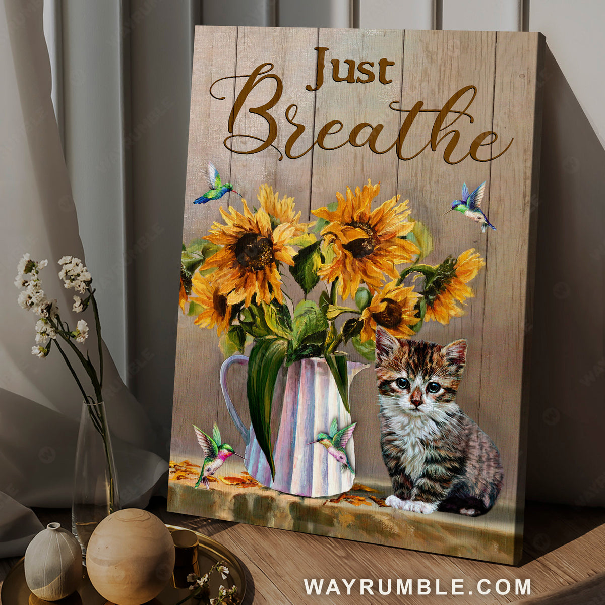 Beautiful sunflower vase, Little cat, Hummingbird artwork, Just breathe - Jesus Portrait Canvas Prints, Christian Wall Art