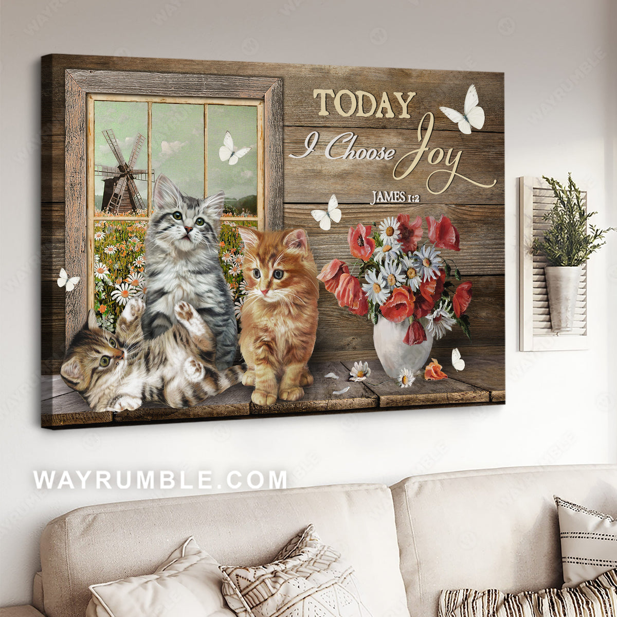 Amazing cat, Red poppy, Daisy field, Today I choose joy - Jesus Landscape Canvas Prints, Christian Wall Art