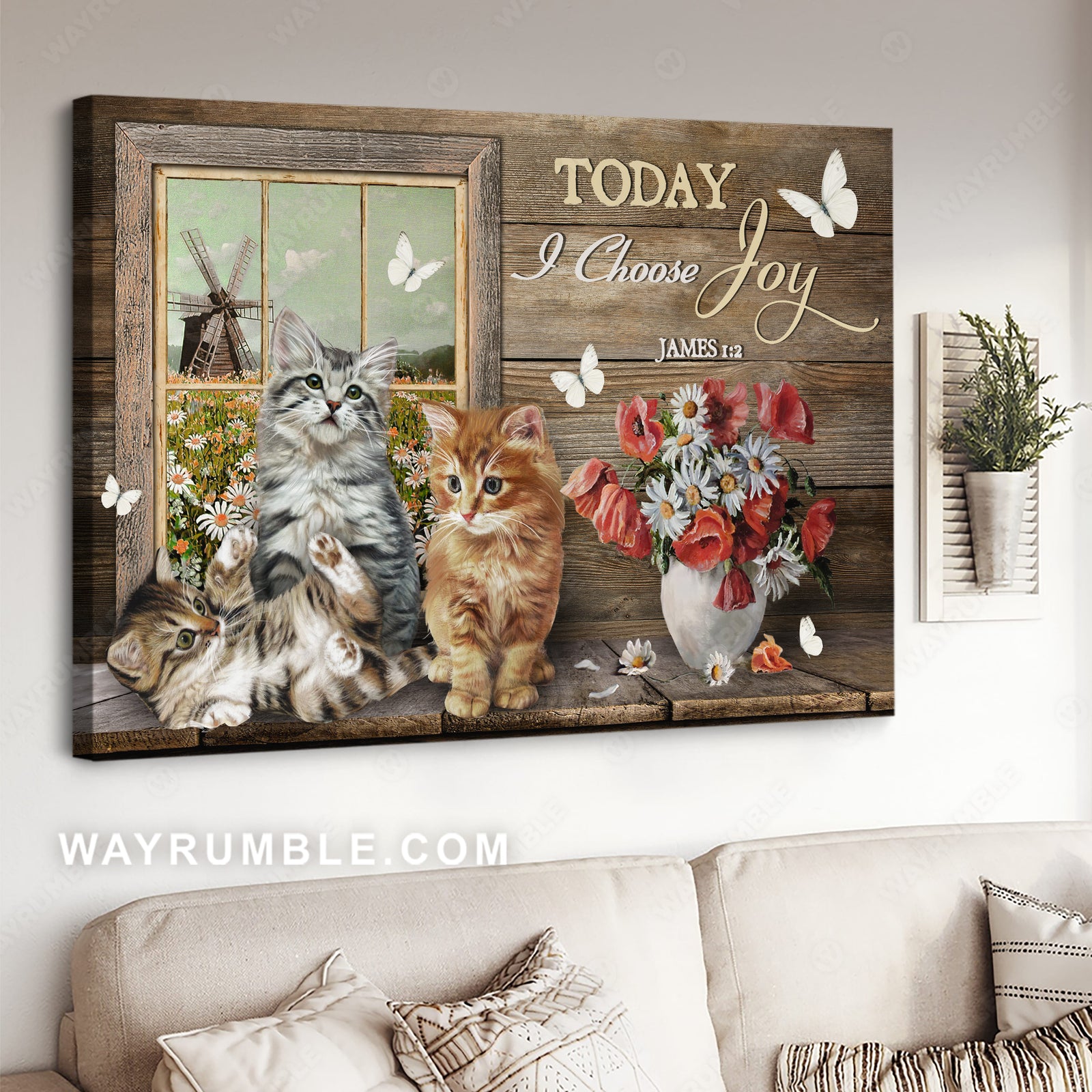 Amazing cat, Red poppy, Daisy field, Today I choose joy - Jesus Landscape Canvas Prints, Christian Wall Art