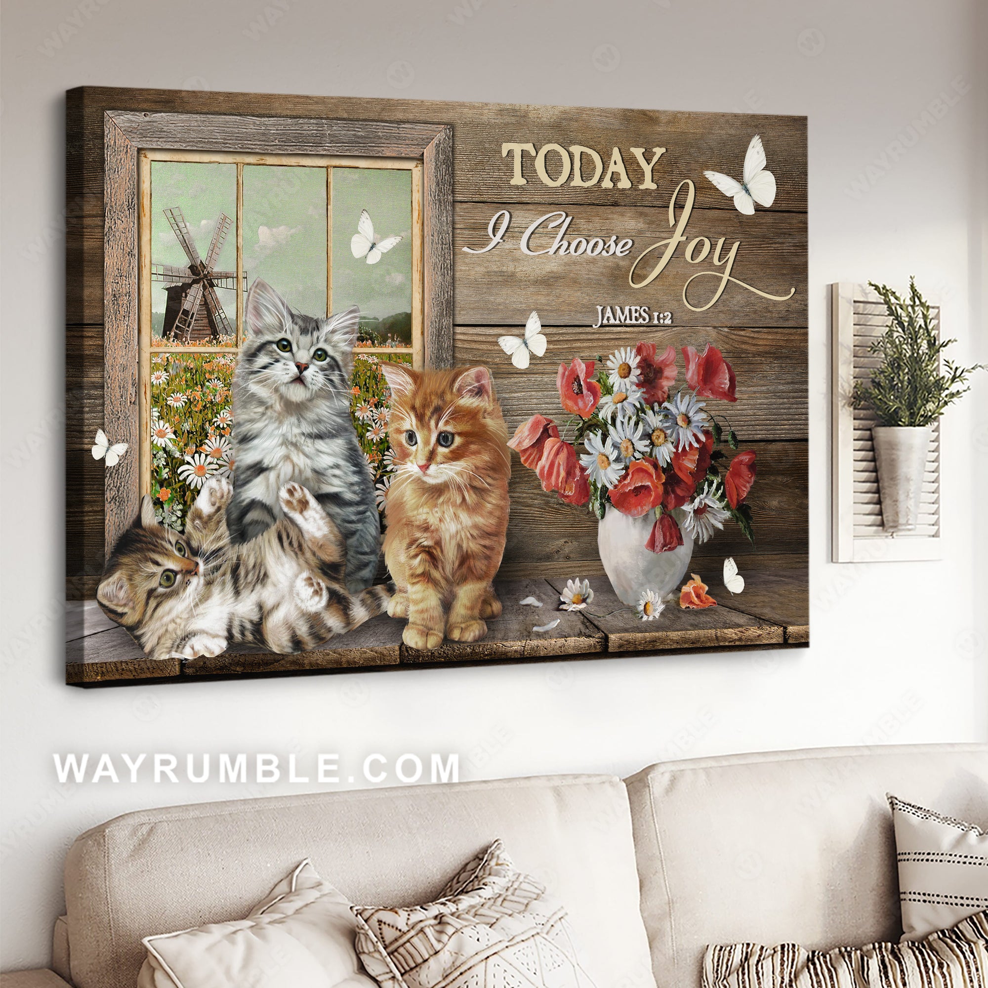 Amazing cat, Red poppy, Daisy field, Today I choose joy - Jesus Landscape Canvas Prints, Christian Wall Art