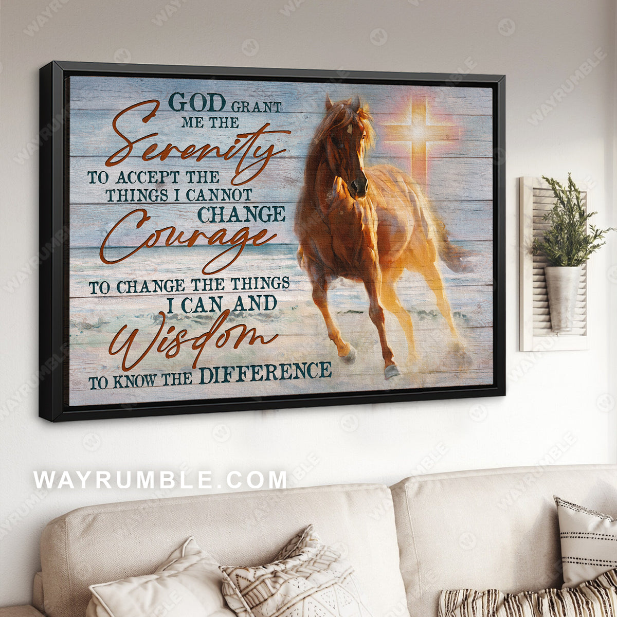 Pretty horse drawing, Beach painting, God grant me the serenity - Jesus Landscape Canvas Prints, Christian Wall Art