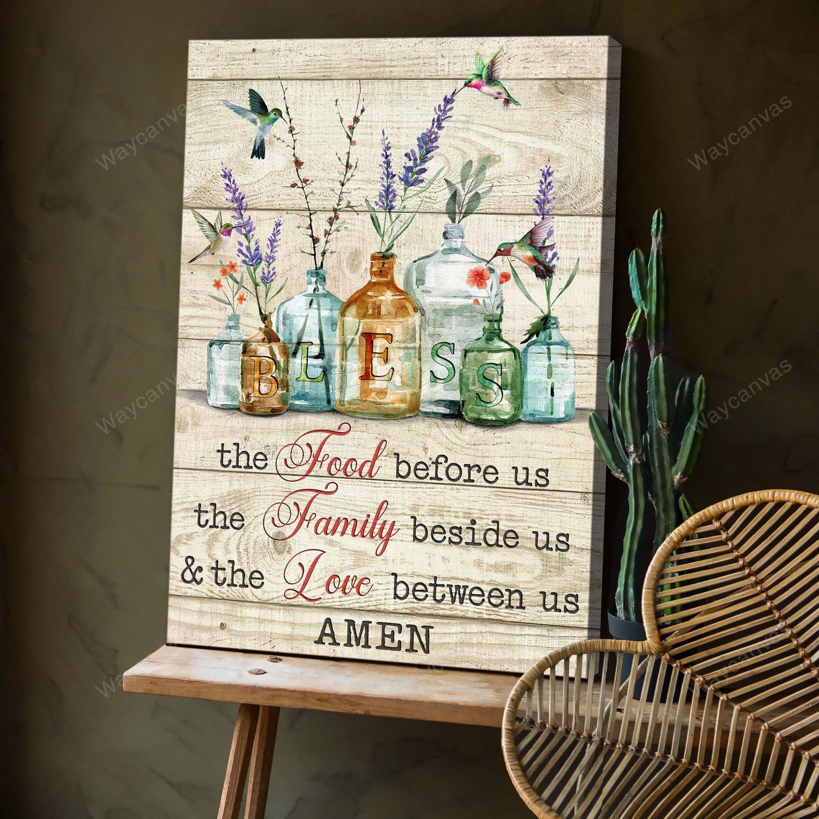 Flower Jars, Hummingbird, Bless - Jesus Portrait Canvas Prints, Wall Art