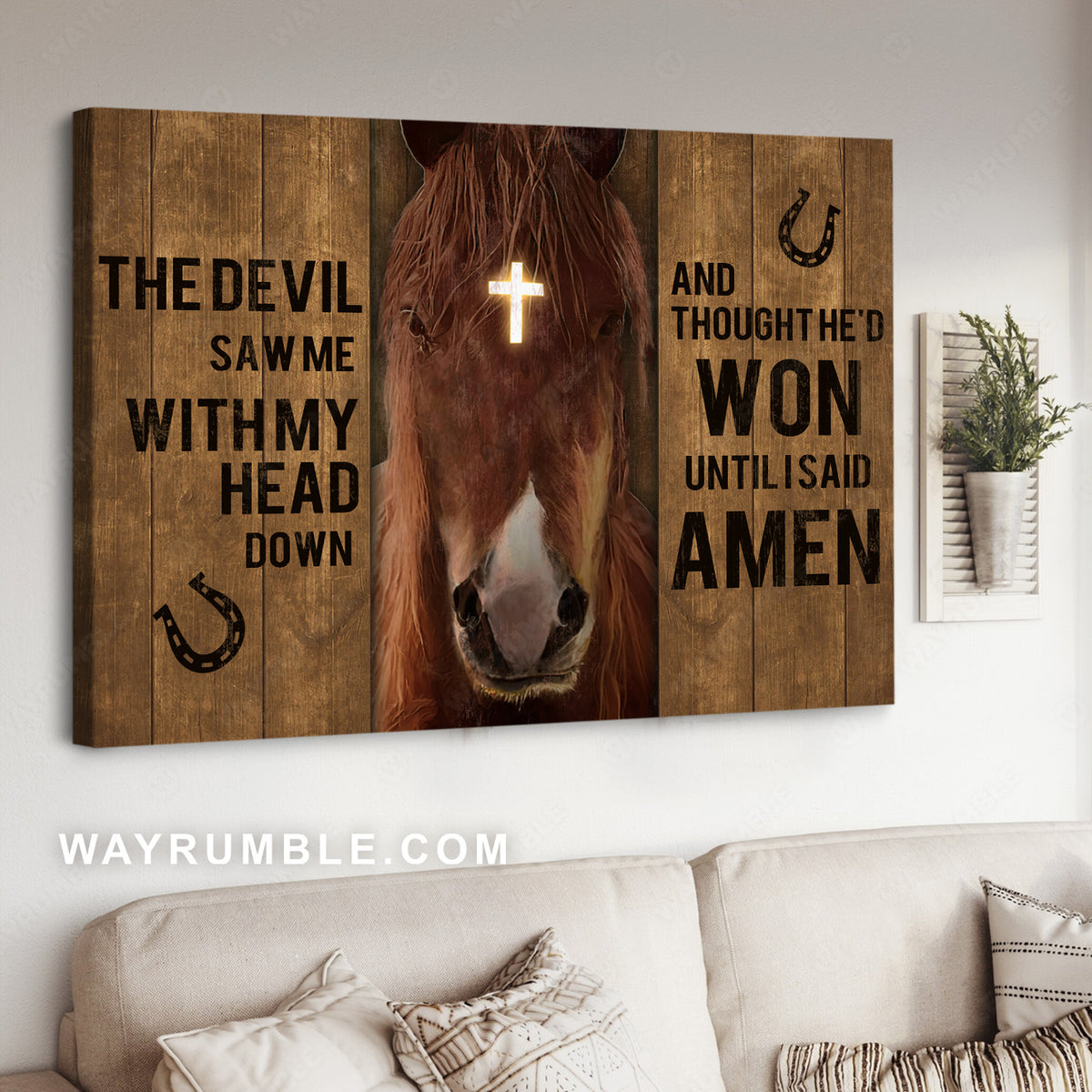 The face of horse, Golden cross, He&#39;d won until I said amen - Jesus Landscape Canvas Prints, Christian Wall Art