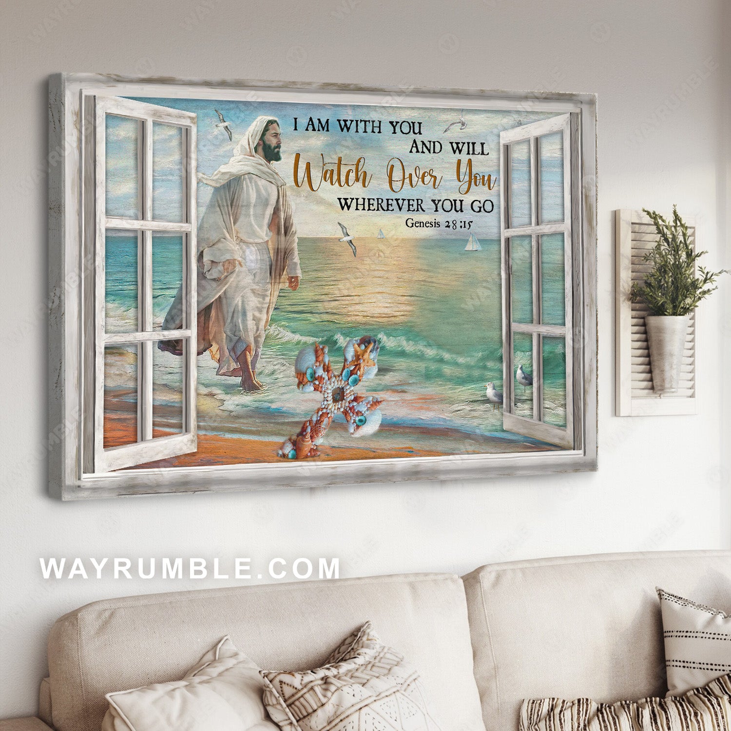 Jesus drawing, Deep ocean, Colorful cross, I am with you - Jesus Landscape Canvas Prints, Christian Wall Art
