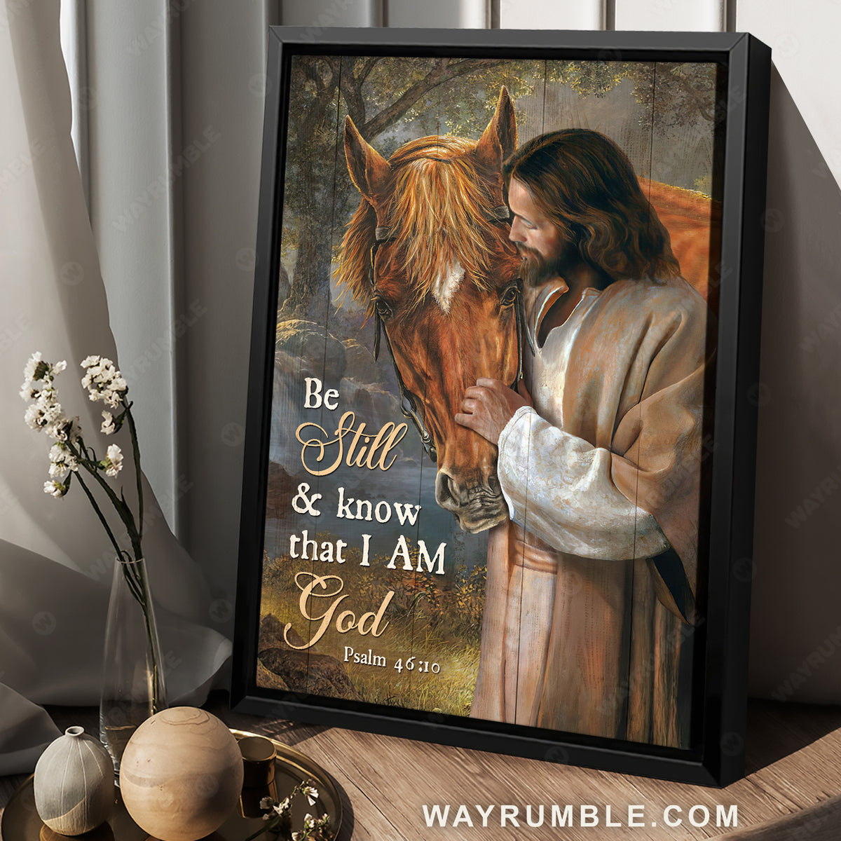 Brown horse artwork, Jesus calls, Be still and know that I am God - Jesus Portrait Canvas Prints, Home Decor Wall Art
