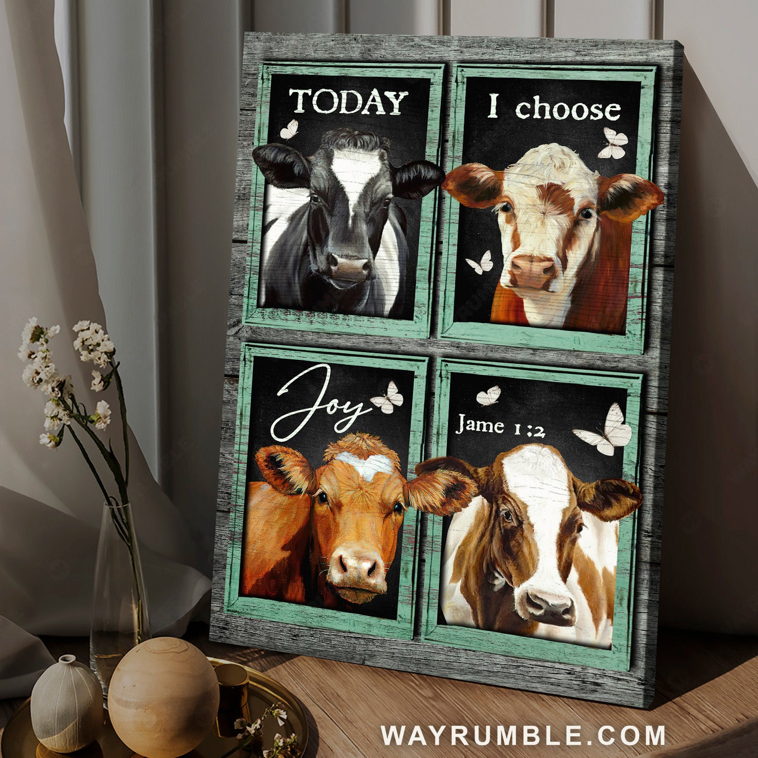 Beautiful cow painting, Mint window, Butterfly, Today I choose joy - Jesus Portrait Canvas Prints, Home Decor Wall Art