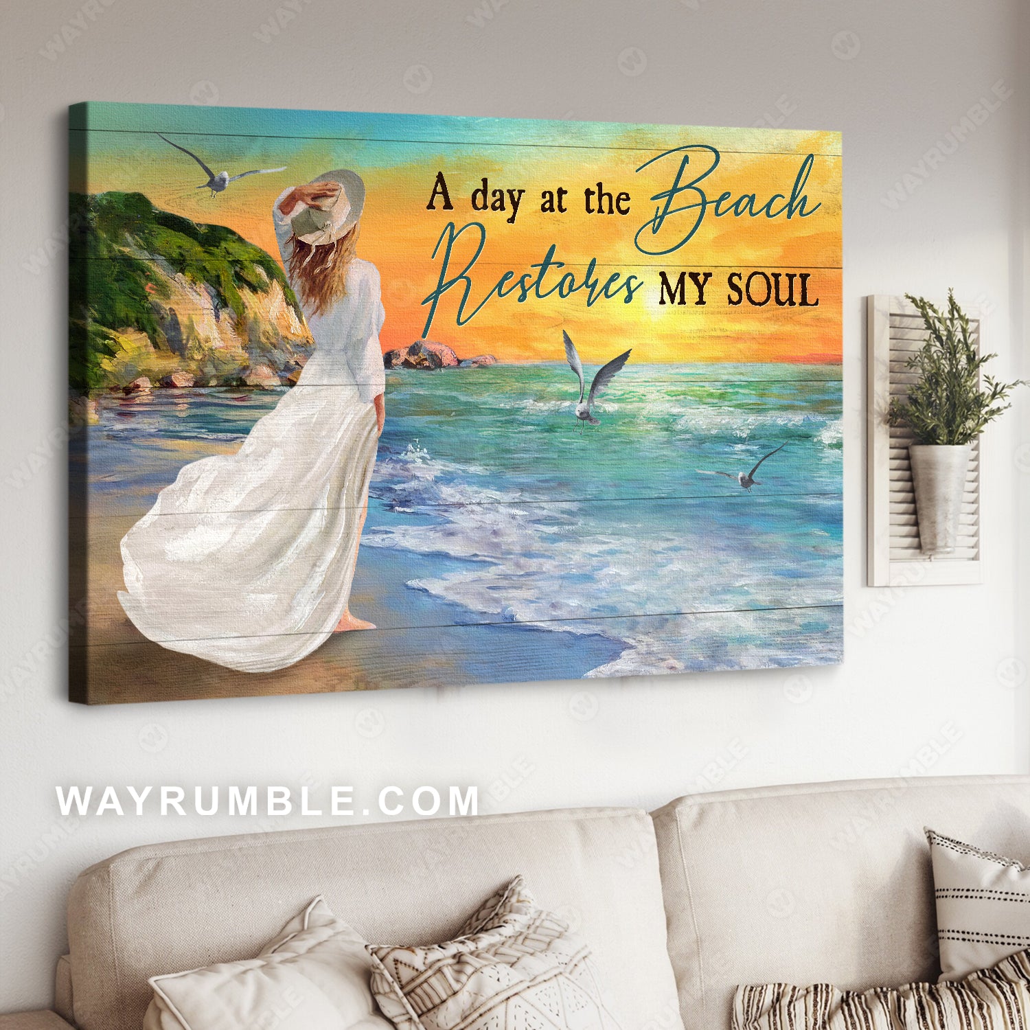 Amazing girl, Pretty sunset, A day at the beach restores my soul - Jesus Landscape Canvas Prints, Christian Wall Art