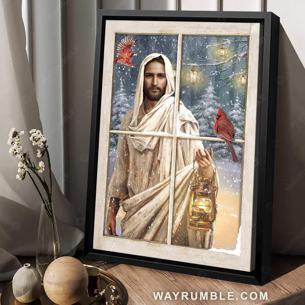 The life of Jesus, Cardinal symbol, Lantern drawing, Walking with Jesus - Jesus Portrait Canvas Prints, Home Decor Wall Art