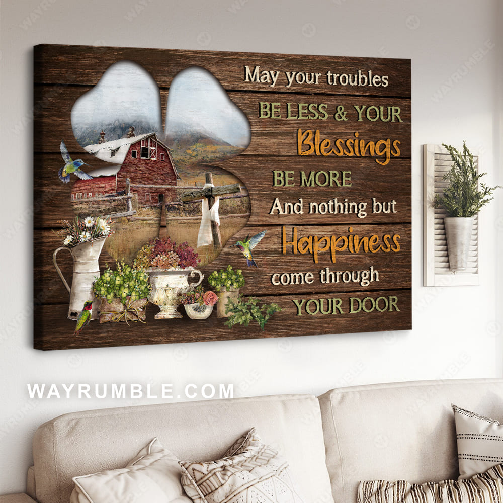 Four-leaf clover, Countryside drawing, Hummingbird, May your trouble be less - Jesus Landscape Canvas Prints, Christian Wall Art