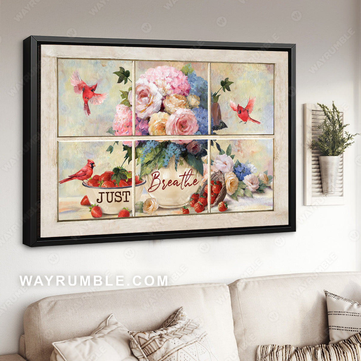 Pretty rose, Fresh strawberry, Red cardinal, Just breathe - Jesus Landscape Canvas Prints, Home Decor Wall Art