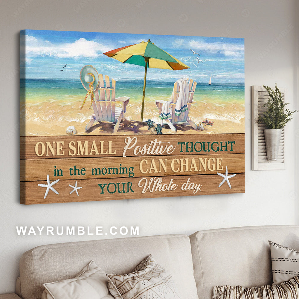 Summer vibe, Blue ocean, Cute chair, One small positive thought - Jesus Landscape Canvas Prints, Christian Wall Art