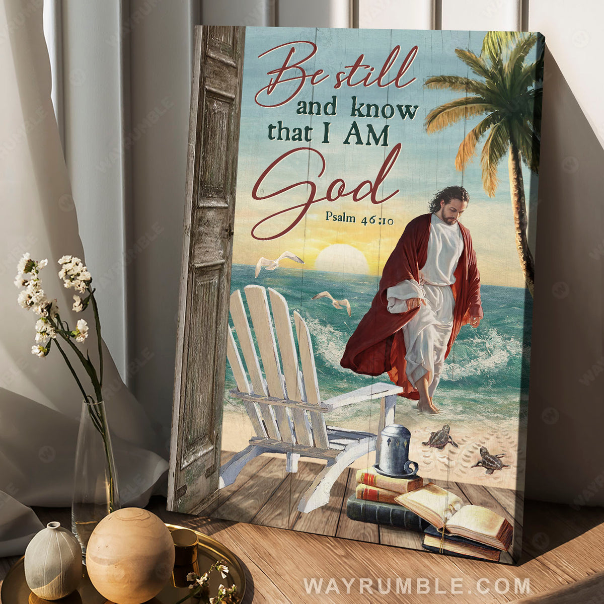 Deep ocean, Jesus walking on water, Chair, Be still and know that I am God - Jesus Portrait Canvas Prints, Christian Wall Art