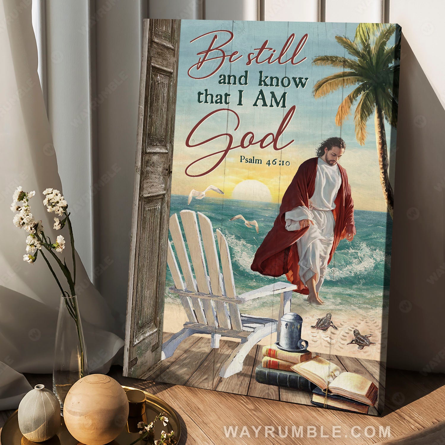 Deep ocean, Jesus walking on water, Chair, Be still and know that I am God - Jesus Portrait Canvas Prints, Christian Wall Art