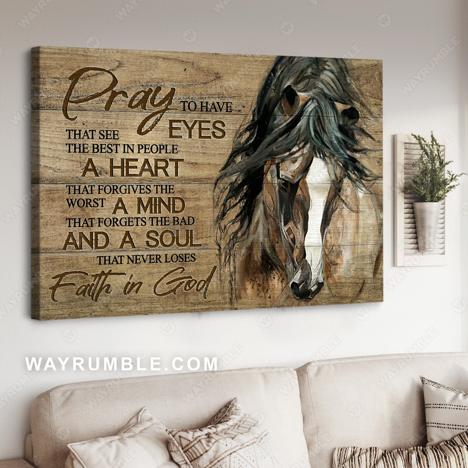 Dream horse, Wooden background, Never loses faith in God - Jesus Landscape Canvas Prints, Christian Wall Art