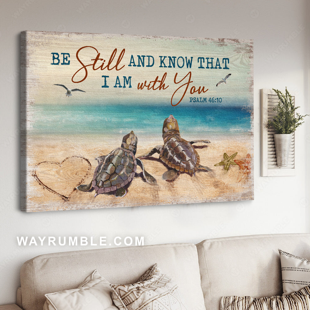 Amazing sea turtle, Blue ocean, Seagull, Be still and know that I am God - Jesus Landscape Canvas Prints, Christian Wall Art