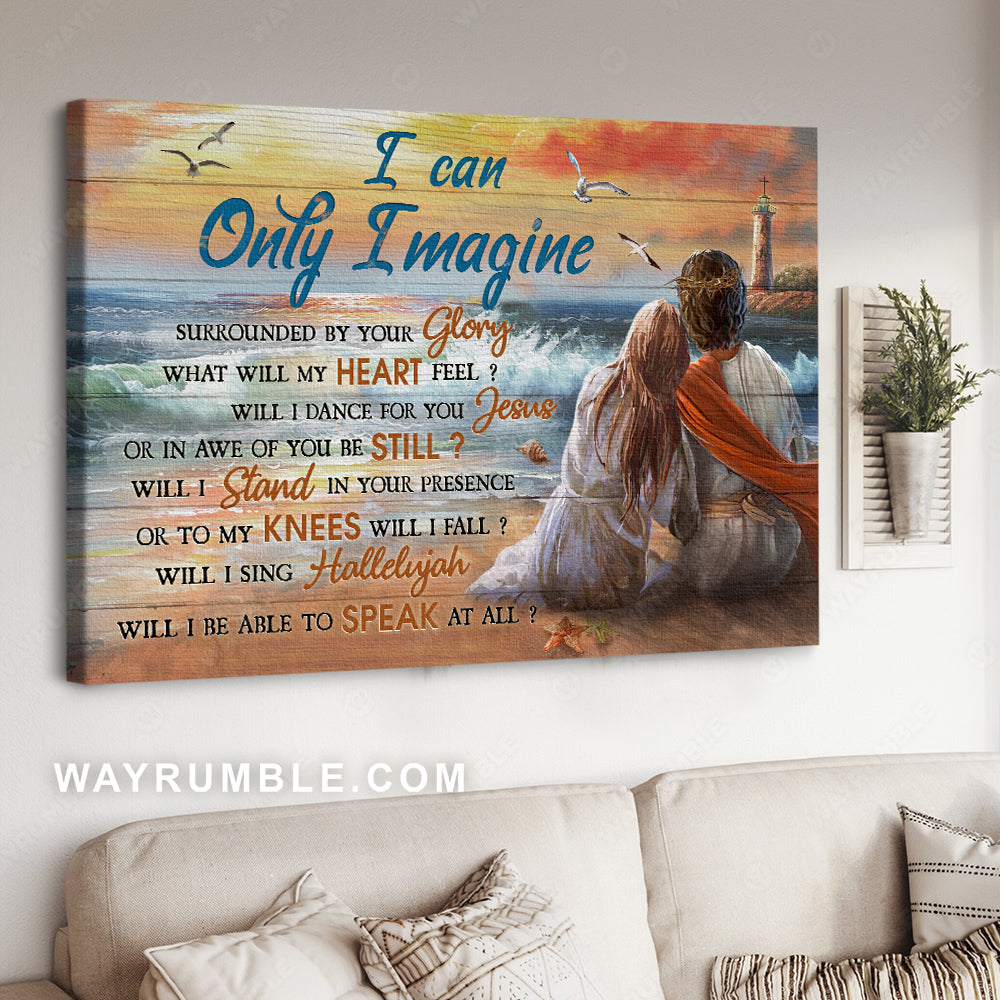 Stunning storm, Orange sunset, Jesus painting, I can only imagine - Jesus Landscape Canvas Prints, Christian Wall Art